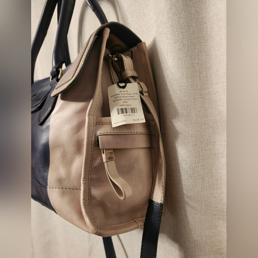 Cole Hann Leather Brooke Flap Deconstructed Tote Blue/Smoke NWT Flaw N Pic - Picture 7 of 16